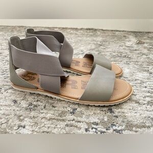 Sorel Ella II Sandals Womens Size 8.5 Eva Footbed Leather Ash Brown
